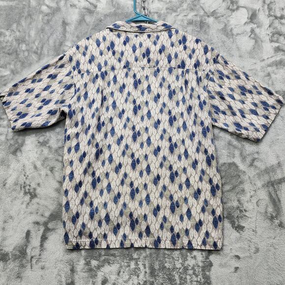 Vintage Columbia Shirt Mens M Blue Gray Flax Blend Leave Print Short Sleeves - Picture 4 of 10